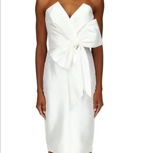 Badgley Mischka white strapless bow dress